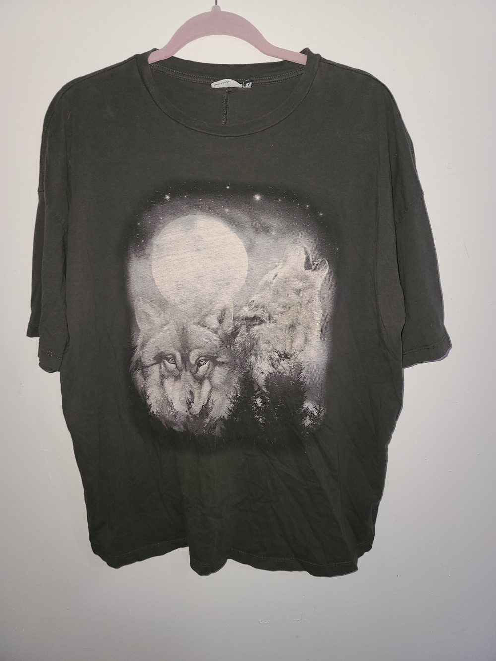 ASOS Black Graphic Wolf Moon Short Sleeve Tee
